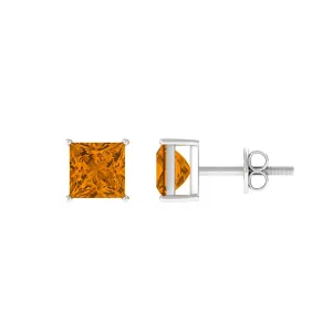 Prong Set Princess Cut Solitaire Citrine Stud Earrings