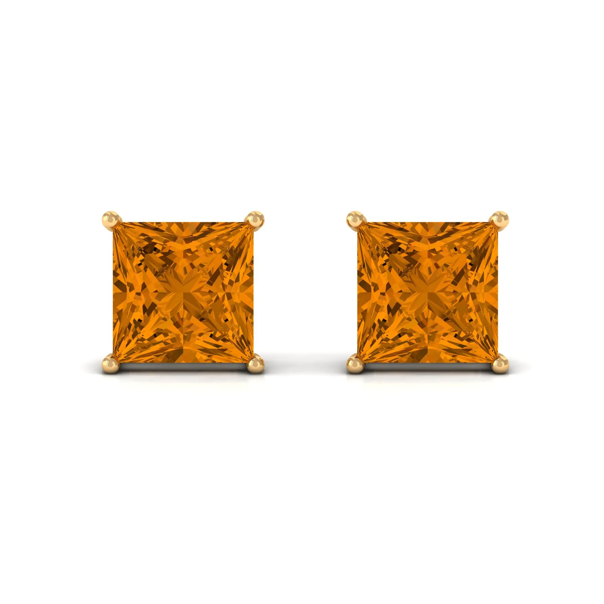 Prong Set Princess Cut Solitaire Citrine Stud Earrings