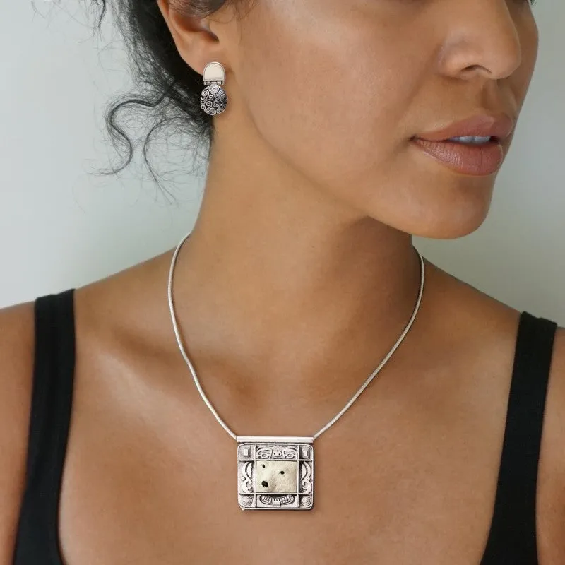 "Polar Bear Spirit" Fossilized Mammoth Tusk Sterling Silver Locket