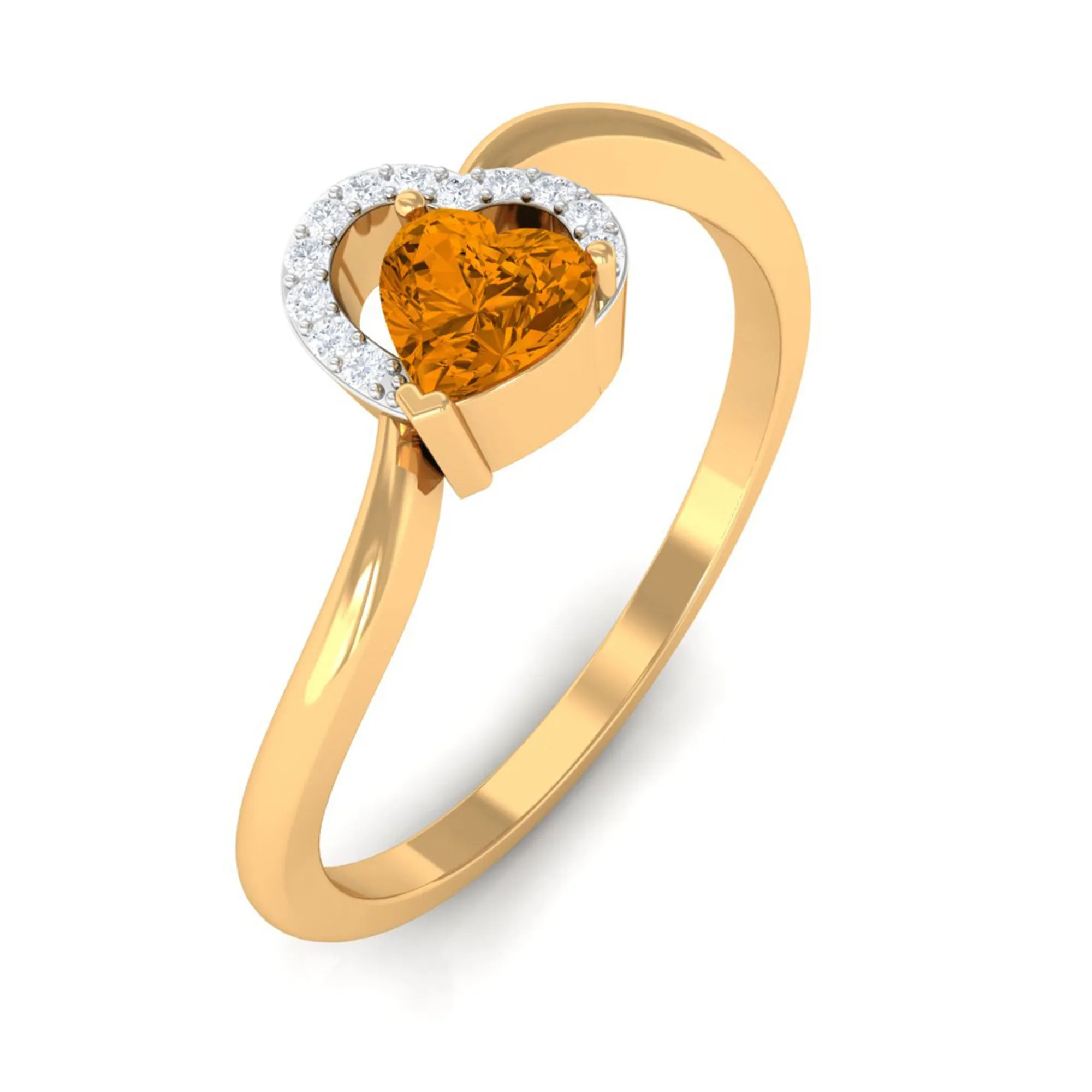 Real Citrine and Diamond Heart Promise Ring