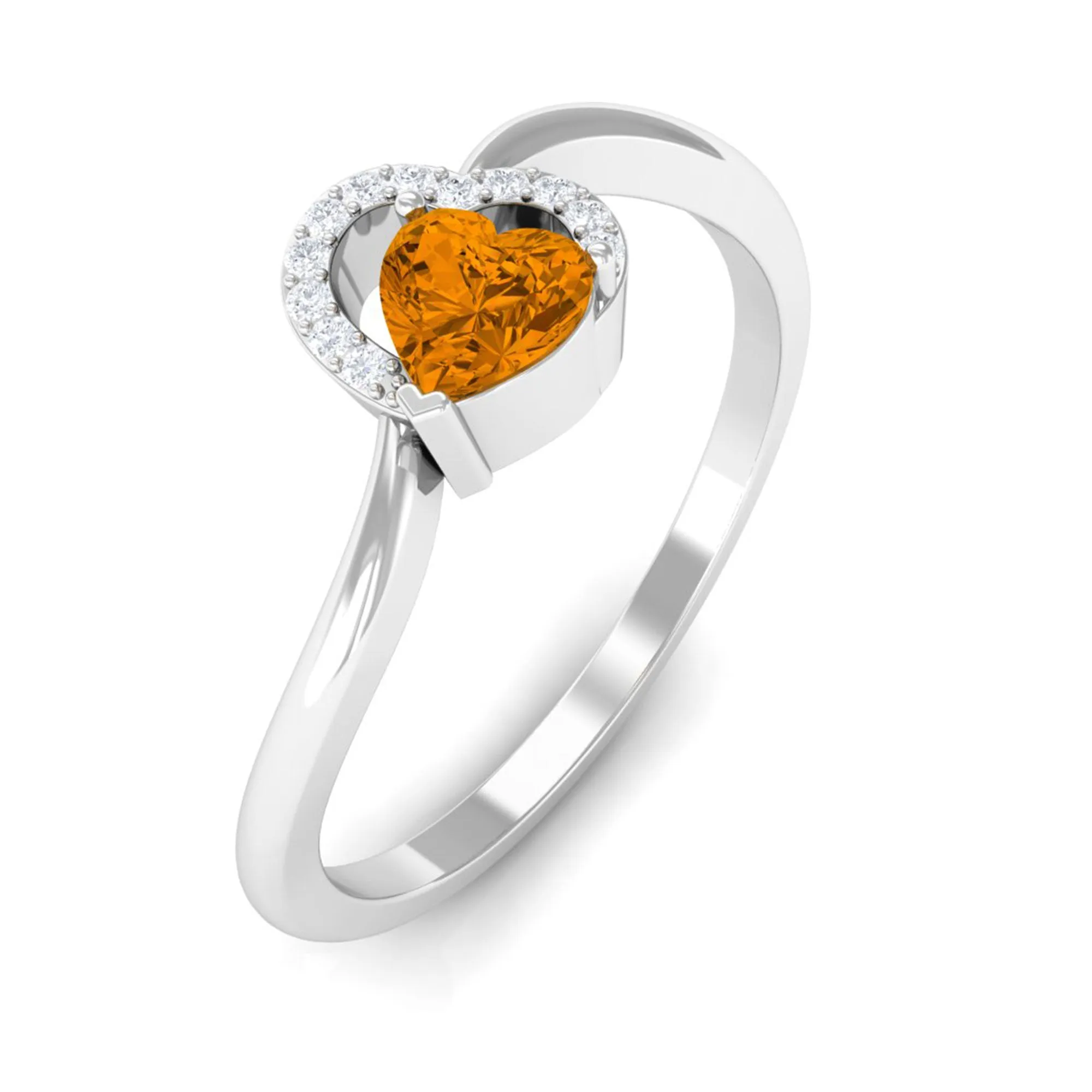 Real Citrine and Diamond Heart Promise Ring