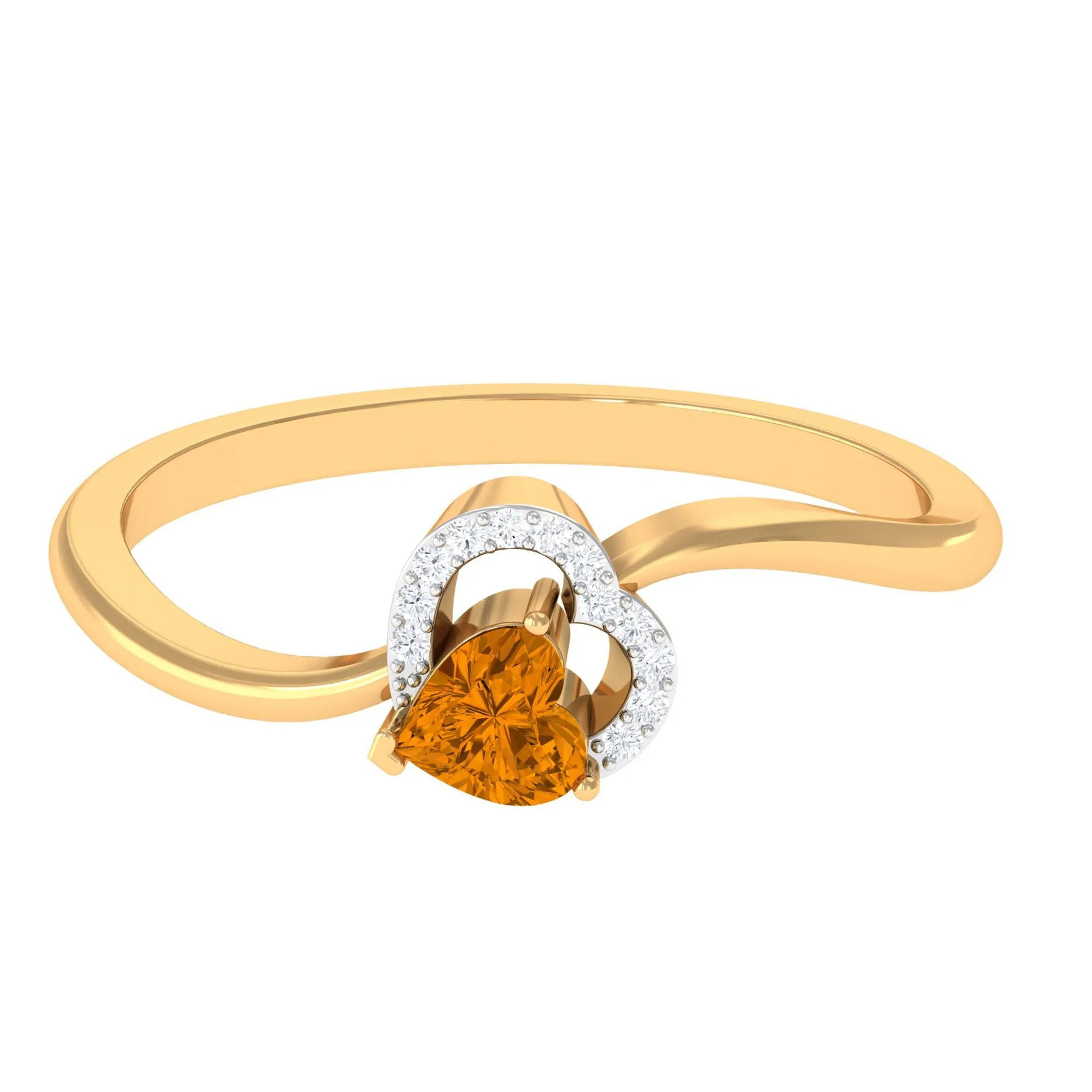 Real Citrine and Diamond Heart Promise Ring