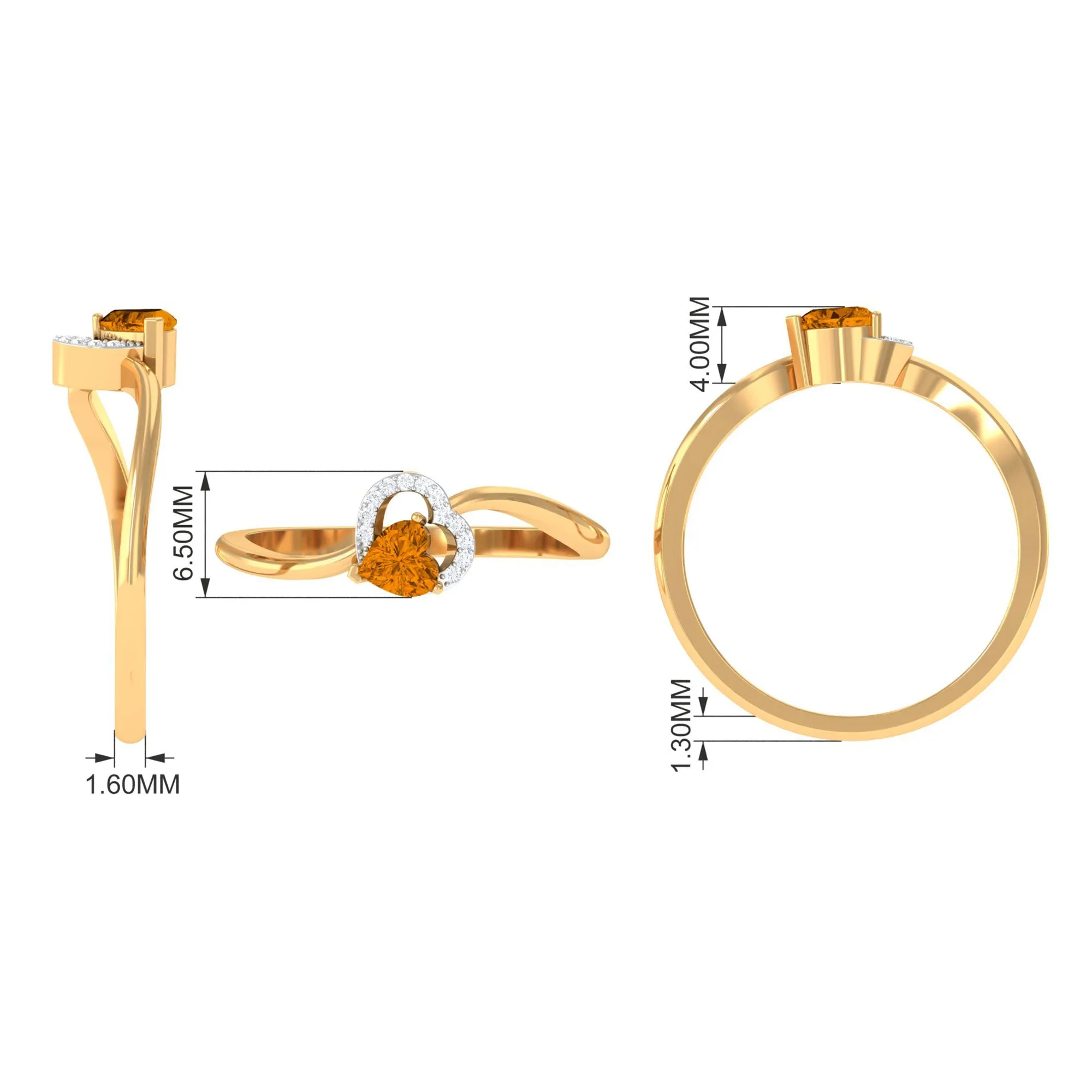 Real Citrine and Diamond Heart Promise Ring