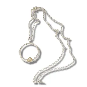 Recycled Diamond Pendant, Silver Diamond Circle Necklace, Diamond Halo Pendant