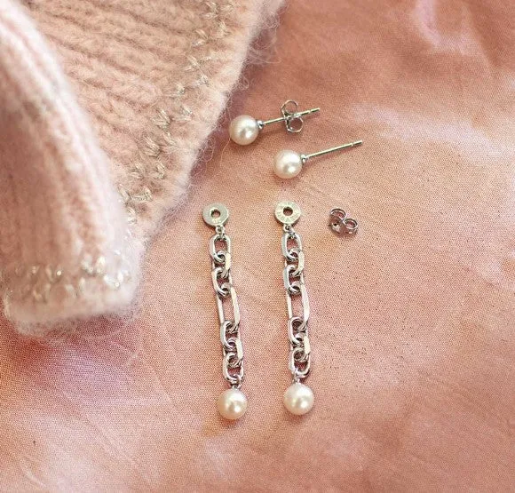 Revival Astoria Figaro Pearl Chain Link Drop Earrings