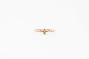 Rose Gold Marquise Cut Bezel Set Peridot and Diamond Ring