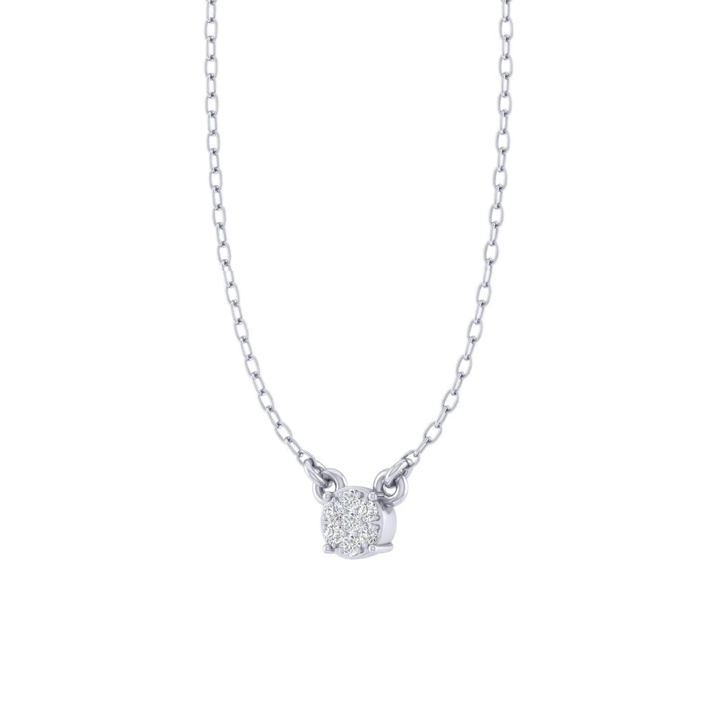 Round Cluster 1/20 Cttw Natural Diamond Pendant Necklace set in 925 Sterling Silver