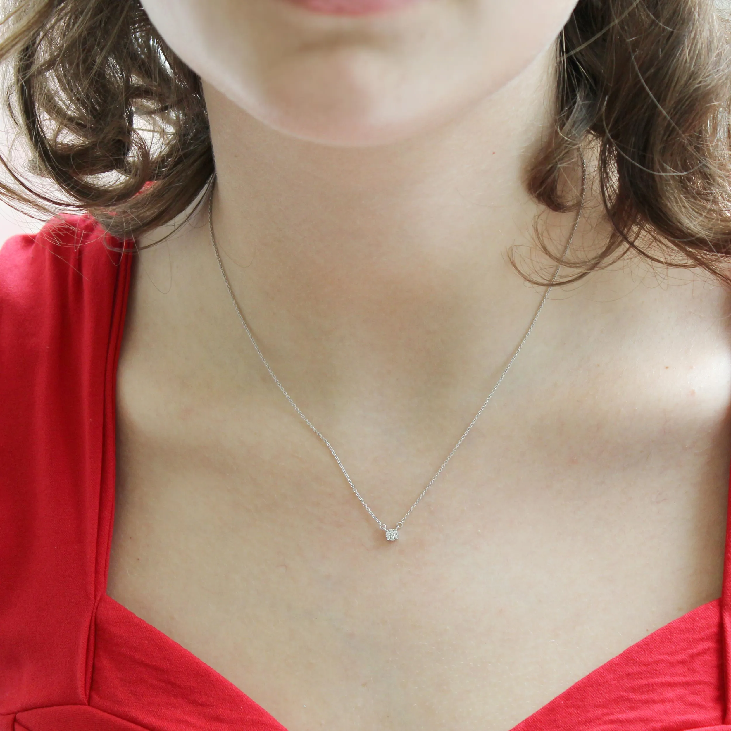 Round Cluster 1/20 Cttw Natural Diamond Pendant Necklace set in 925 Sterling Silver