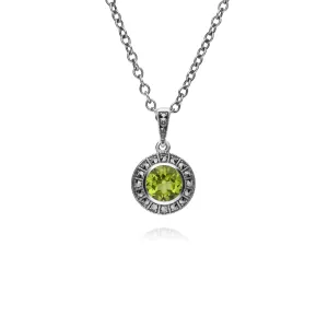 Runde Peridot & Markasit Cluster Halskette in Sterling Silber