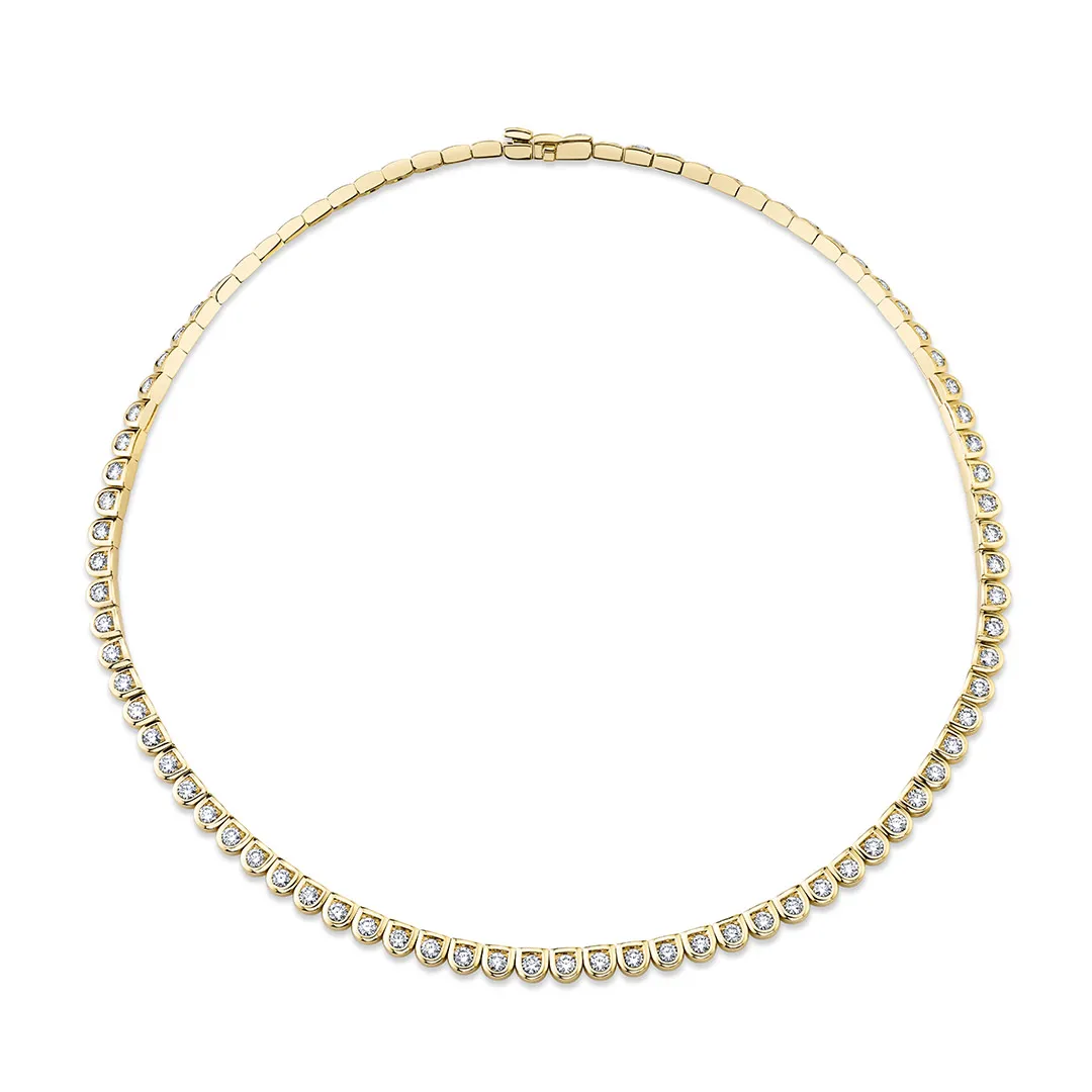 Scallop 7.40ct Round Diamond G/VS2 Single Row Necklace in 18K Yellow Gold, 17 in
