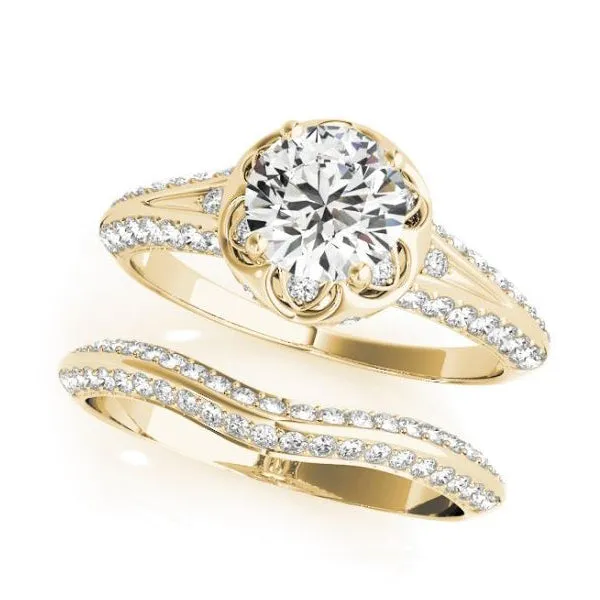 Scalloped Halo Diamond Engagement Ring Mounting in Yellow Gold