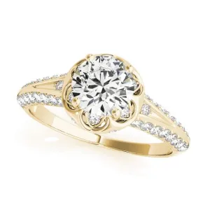 Scalloped Halo Diamond Engagement Ring Mounting in Yellow Gold