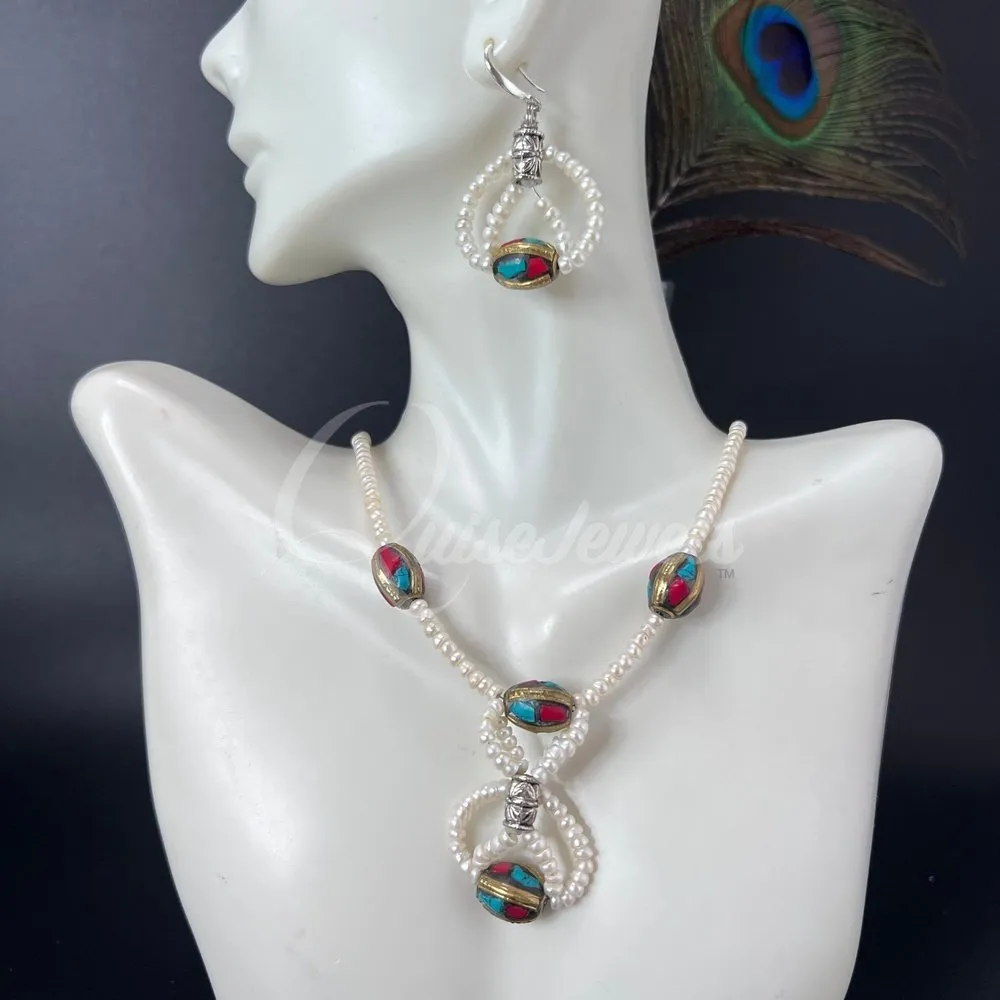 Seed Pearl and Tibetan Jewelry Set