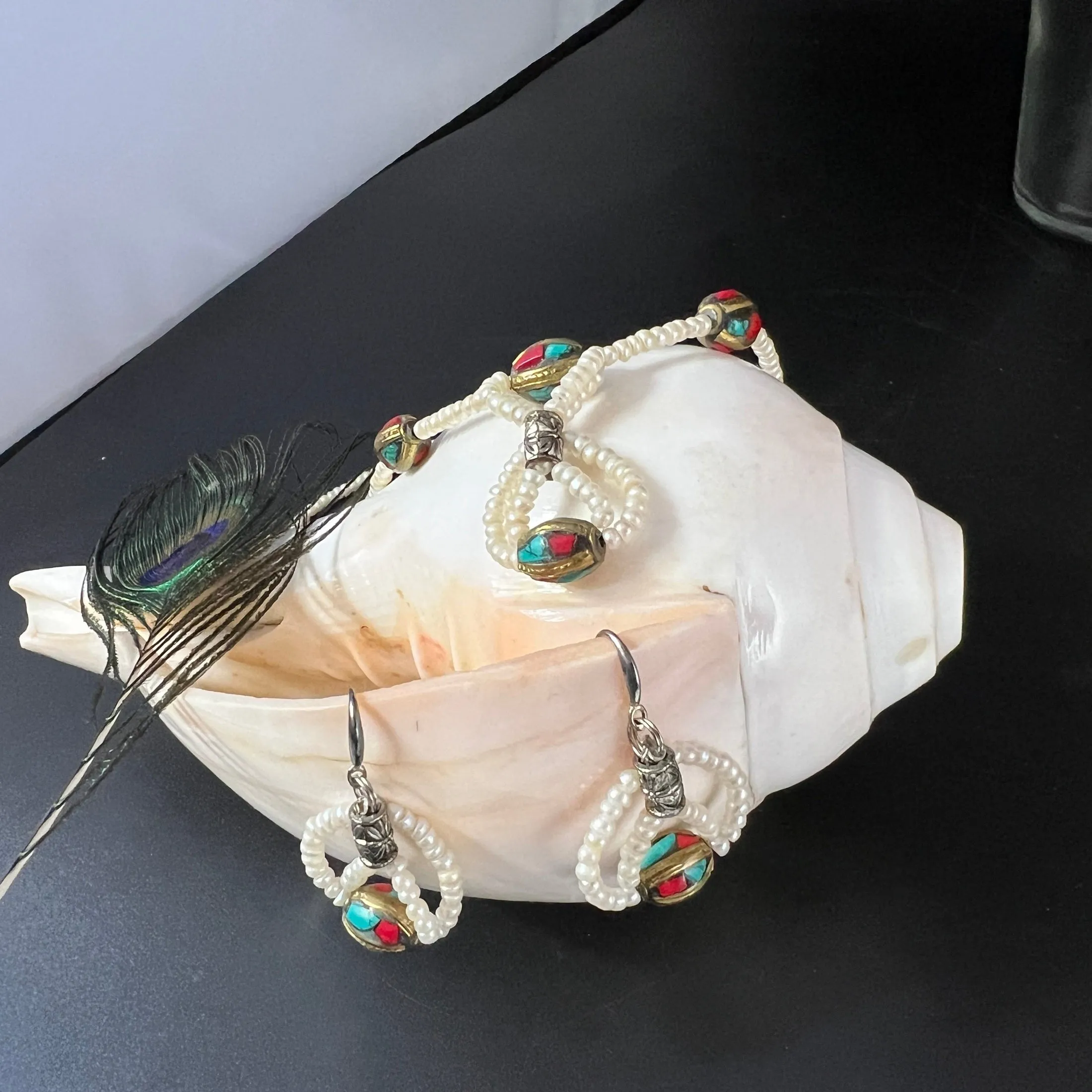 Seed Pearl and Tibetan Jewelry Set