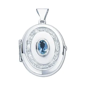 Silver Oval Shaped Blue Topaz Set Locket