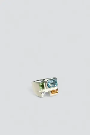 Silver Rainbow Baguette Ring