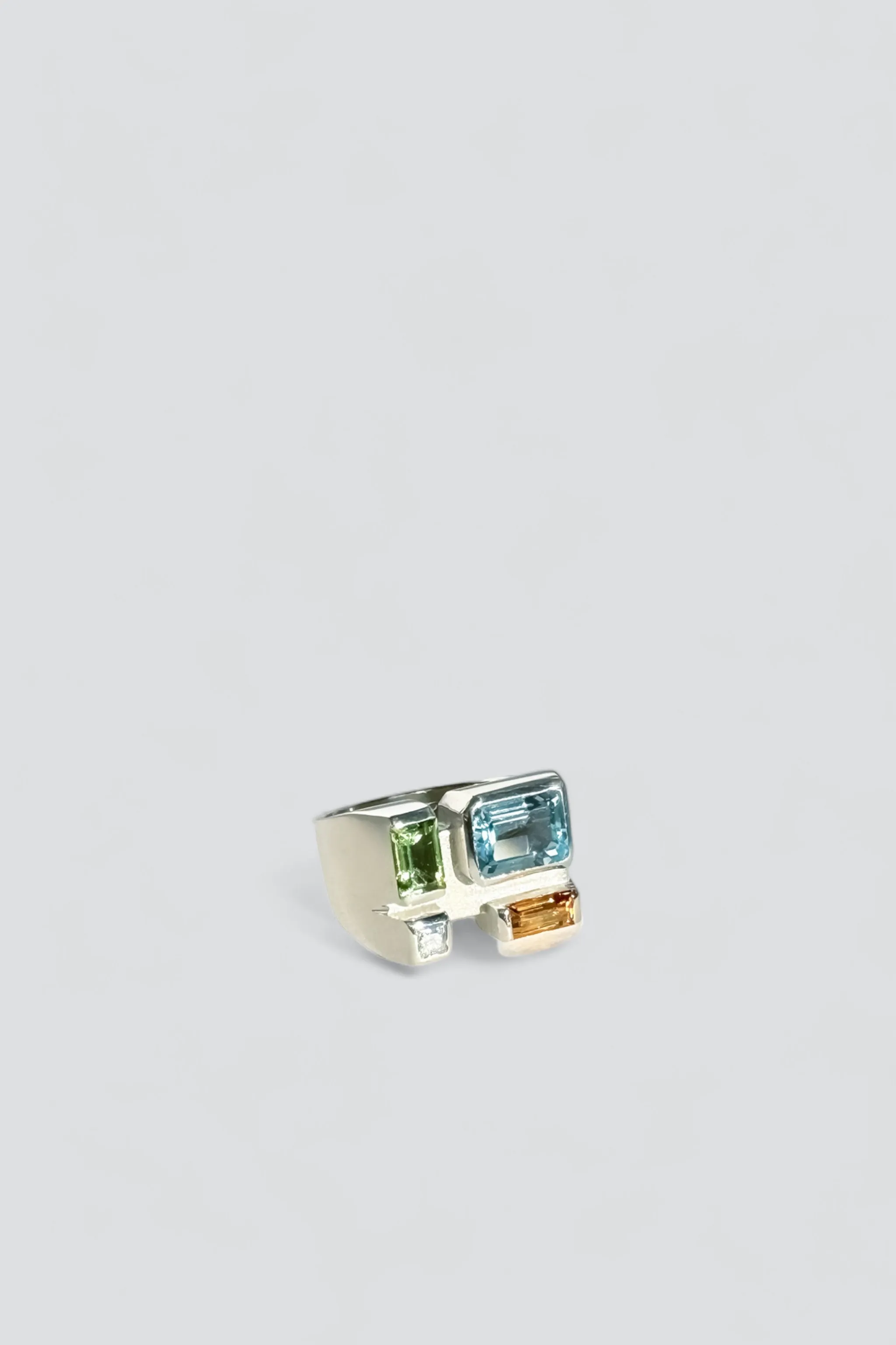 Silver Rainbow Baguette Ring