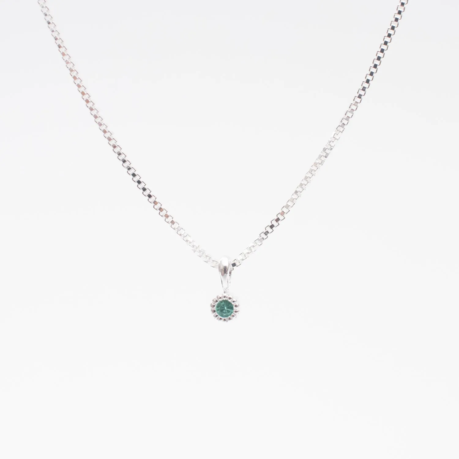 Silver Tiny Milgrain Edge Emerald Necklace