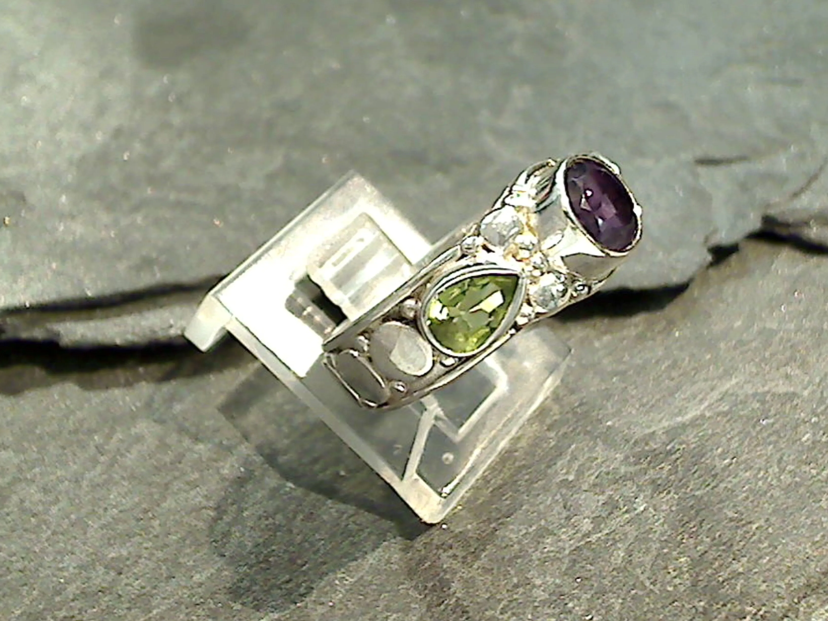 Size 6 Peridot, Amethyst, Sterling Silver Ring