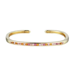 Slim Hinged Rectangular Cuff Bracelet with Pink Tourmaline & Citrine Squares