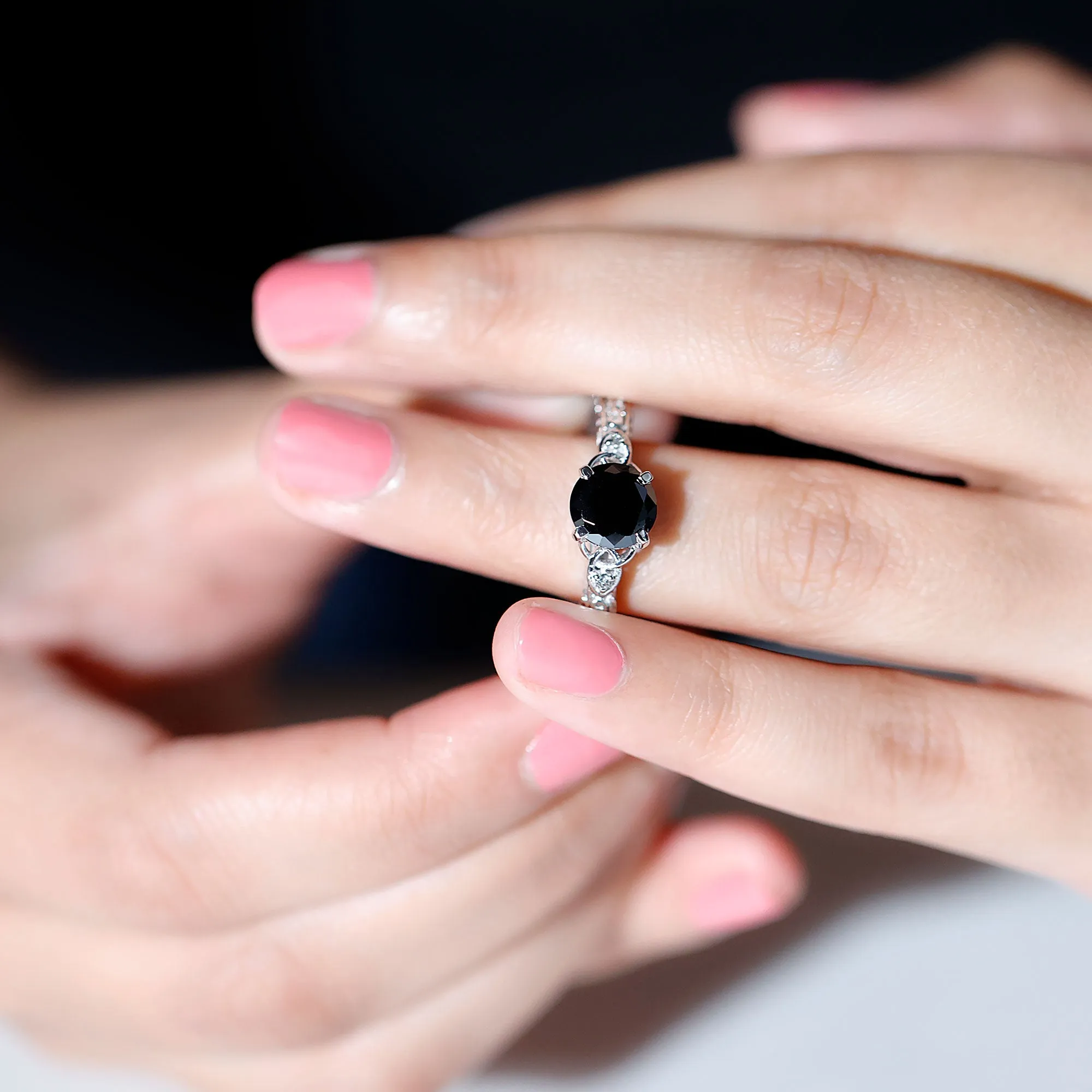 Solitaire Black Onyx Celtic Knot Engagement Ring with Diamond
