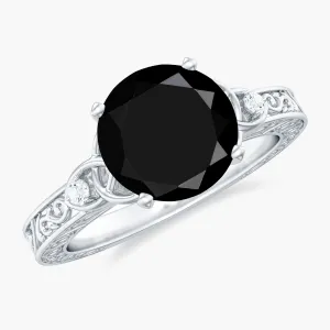 Solitaire Black Onyx Celtic Knot Engagement Ring with Diamond