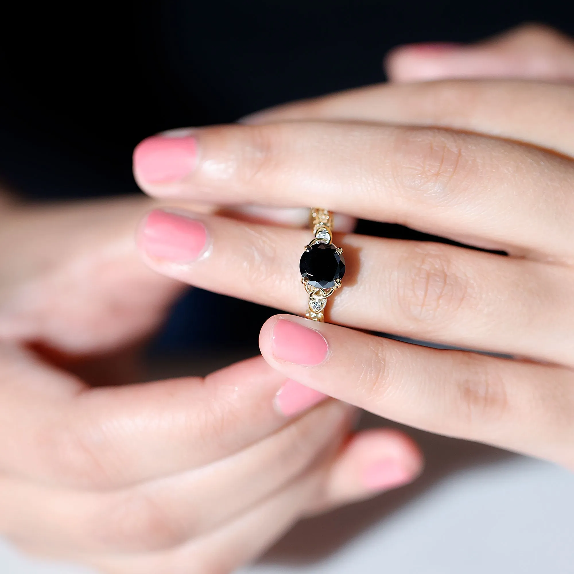 Solitaire Black Onyx Celtic Knot Engagement Ring with Diamond