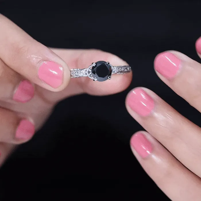 Solitaire Black Onyx Celtic Knot Engagement Ring with Diamond