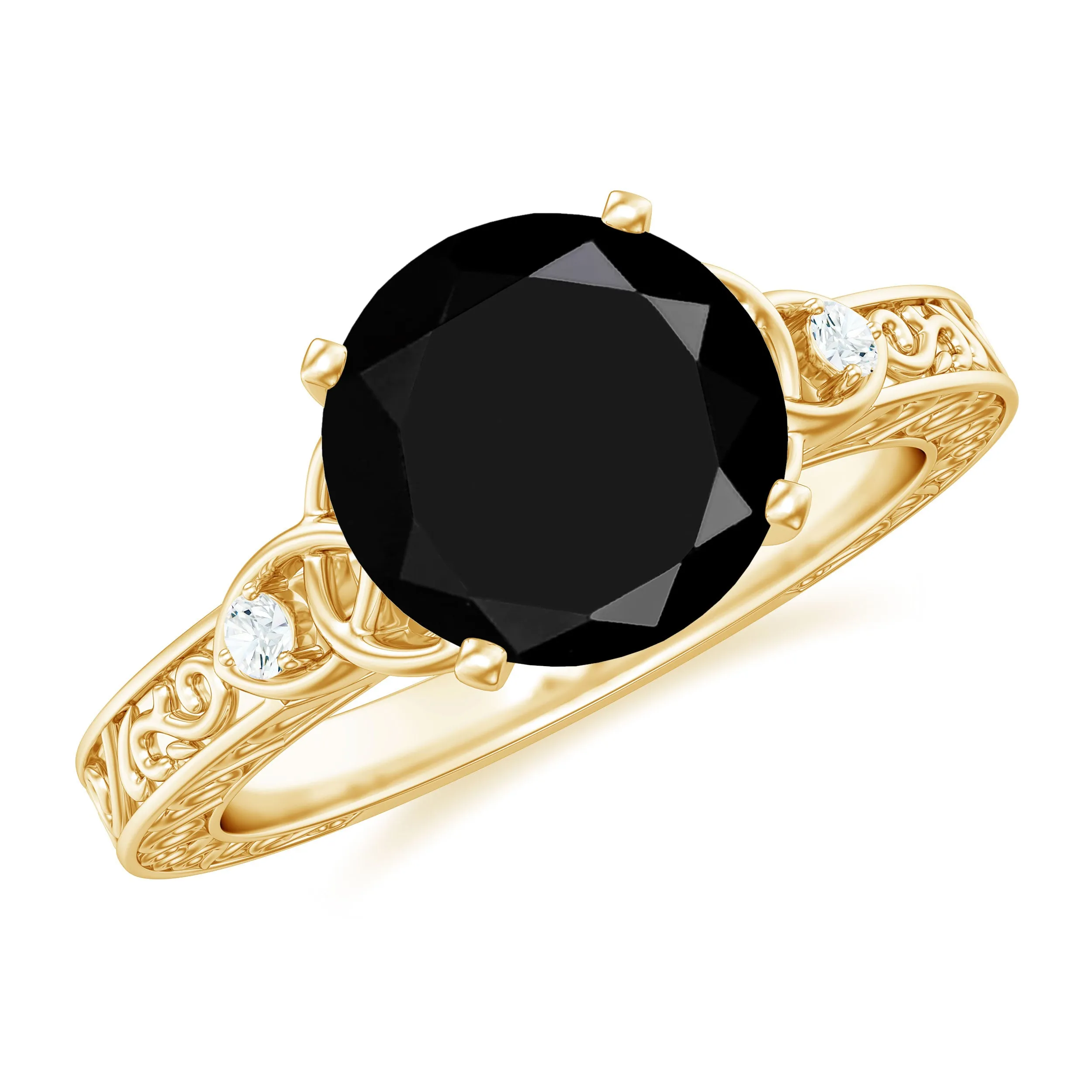 Solitaire Black Onyx Celtic Knot Engagement Ring with Diamond