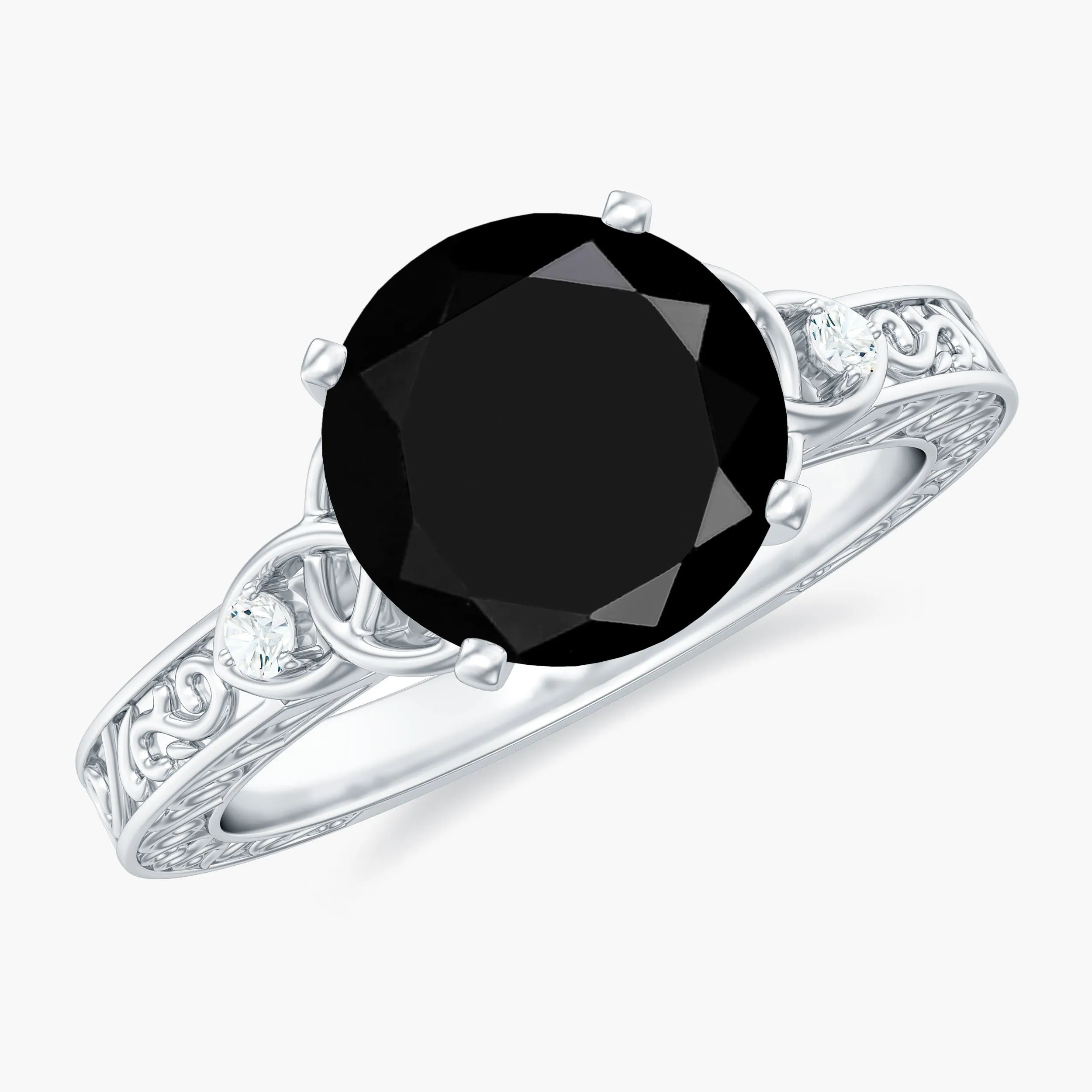 Solitaire Black Onyx Celtic Knot Engagement Ring with Diamond