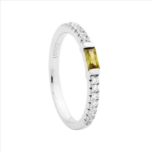 Ss Wh Cz Band W/ Peridot Baguette Cz Ring
