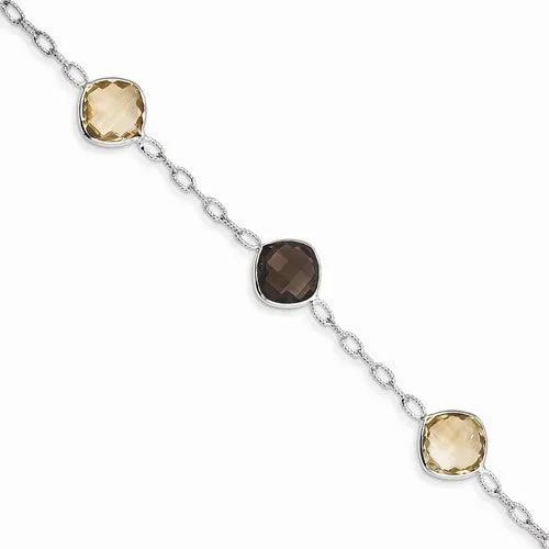 Sterling Silver Citrine & Smokey Quartz Bracelet