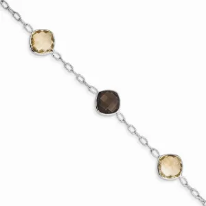 Sterling Silver Citrine & Smokey Quartz Bracelet