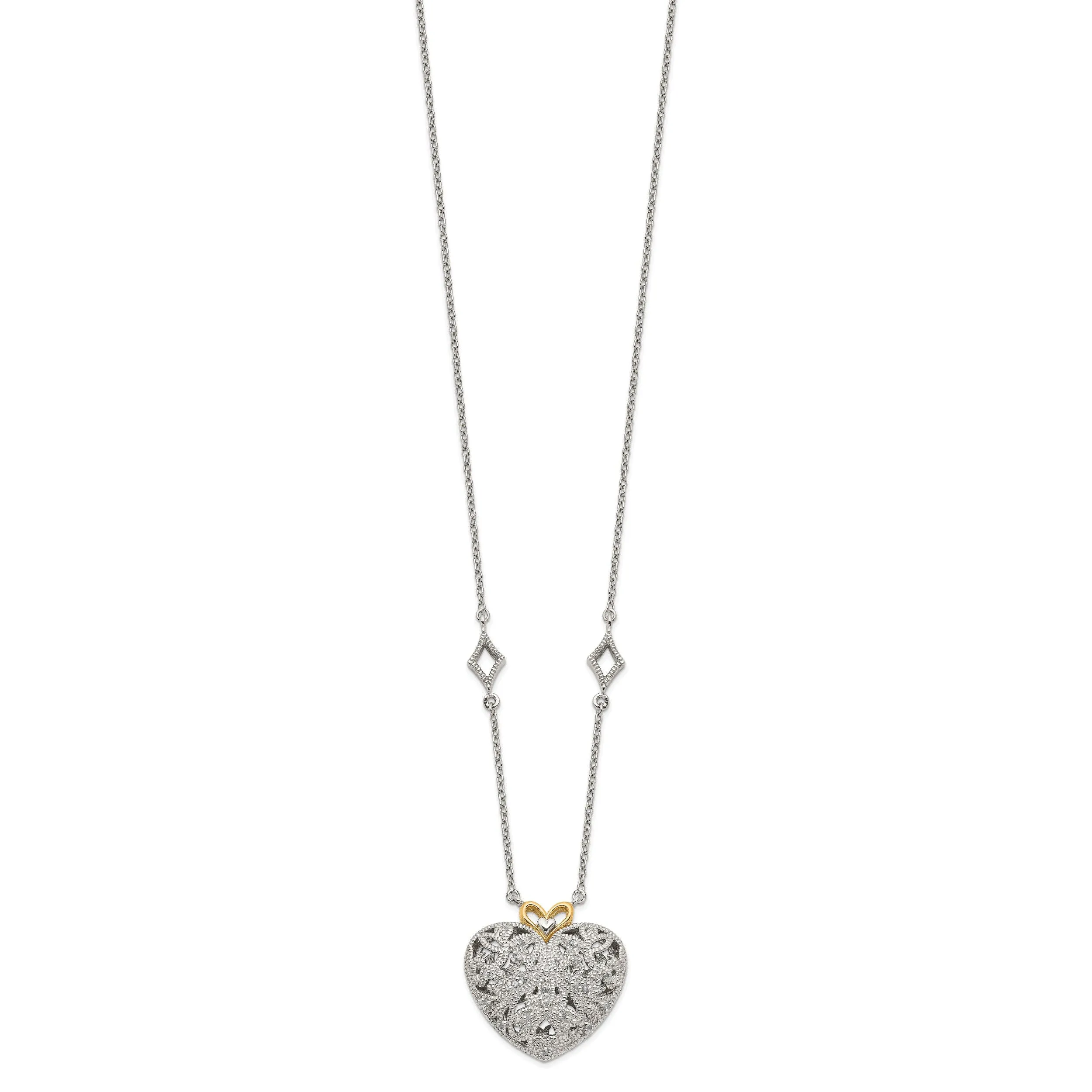 Sterling Silver Gold Diamond Heart Necklace