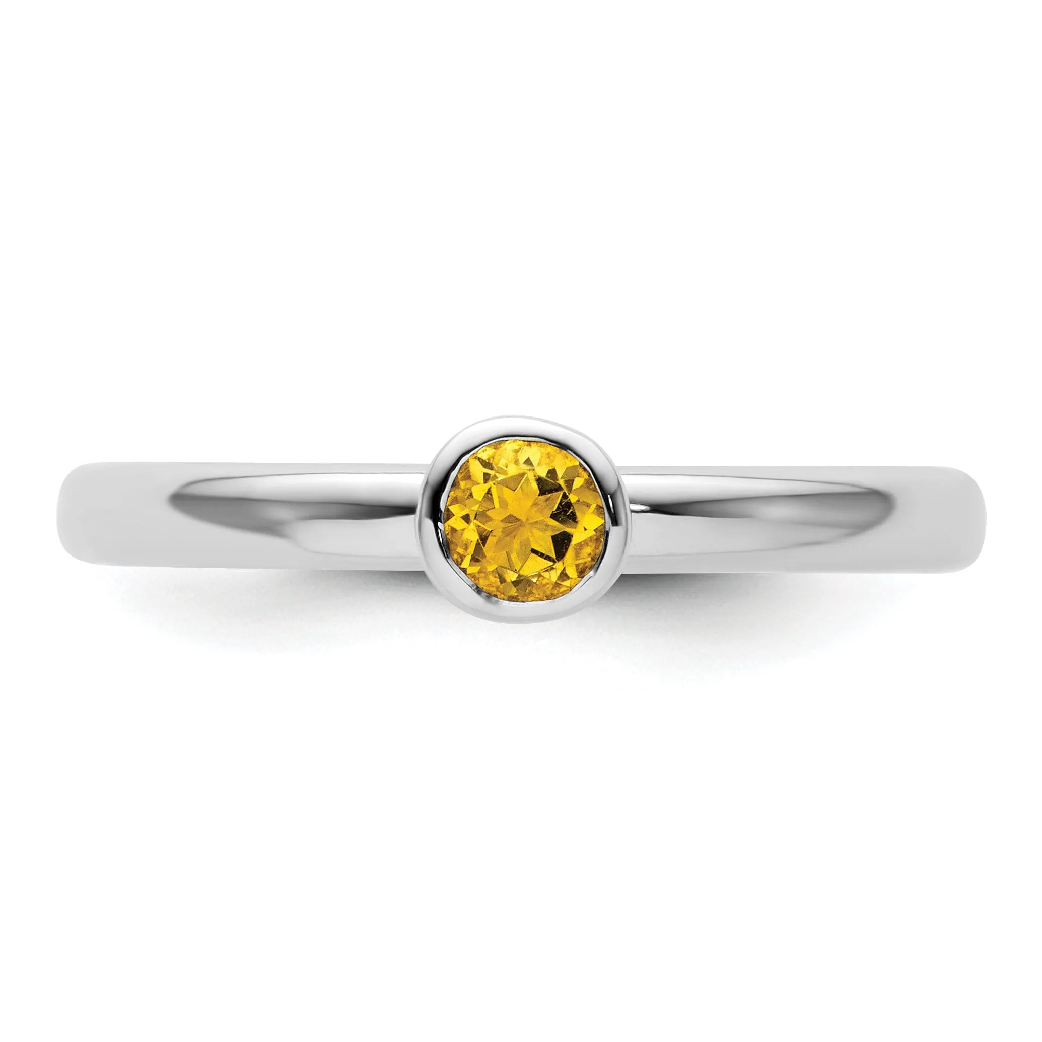 Sterling Silver High 4MM Round Citrine Ring