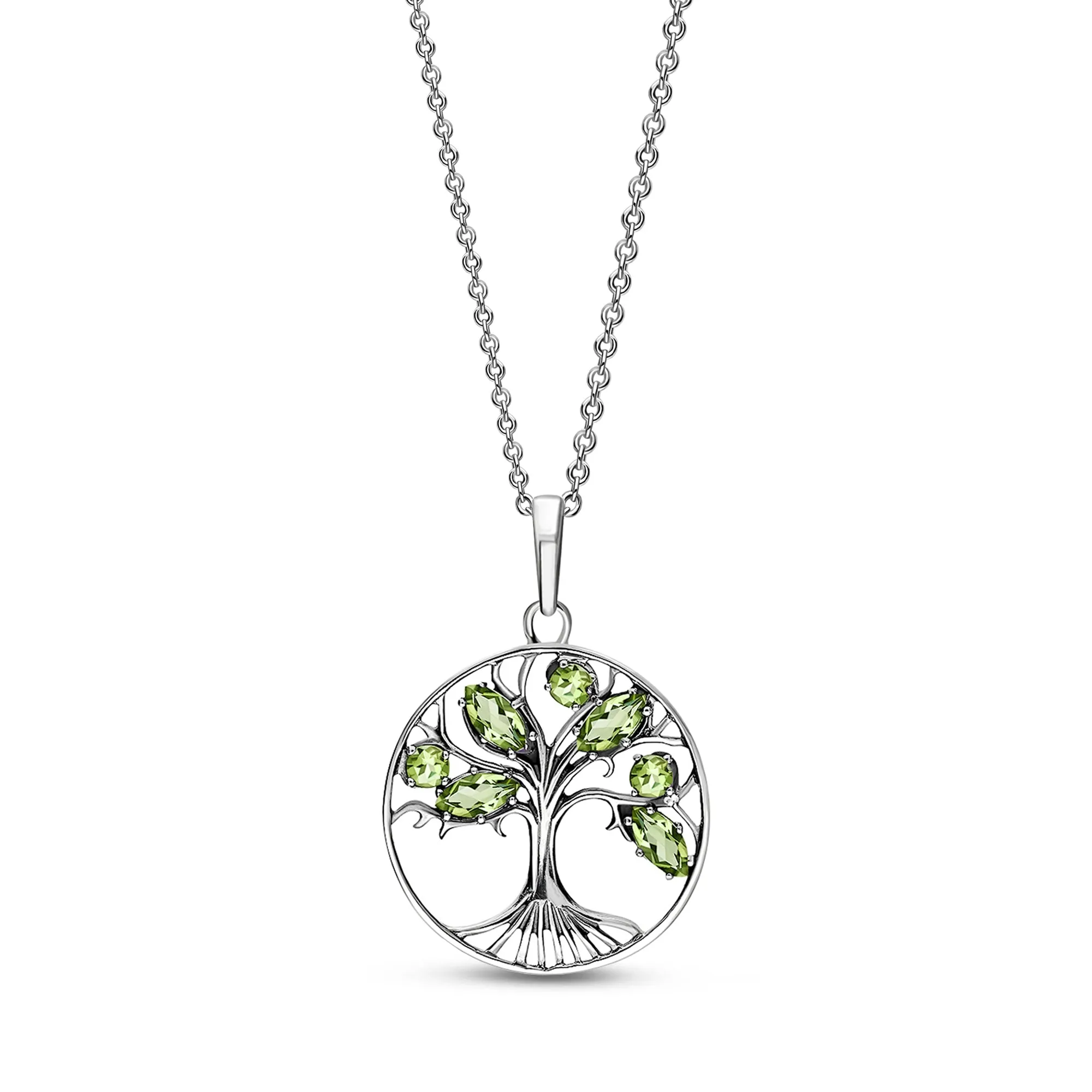 Sterling Silver Peridot Leaf Tree of Life Pendant