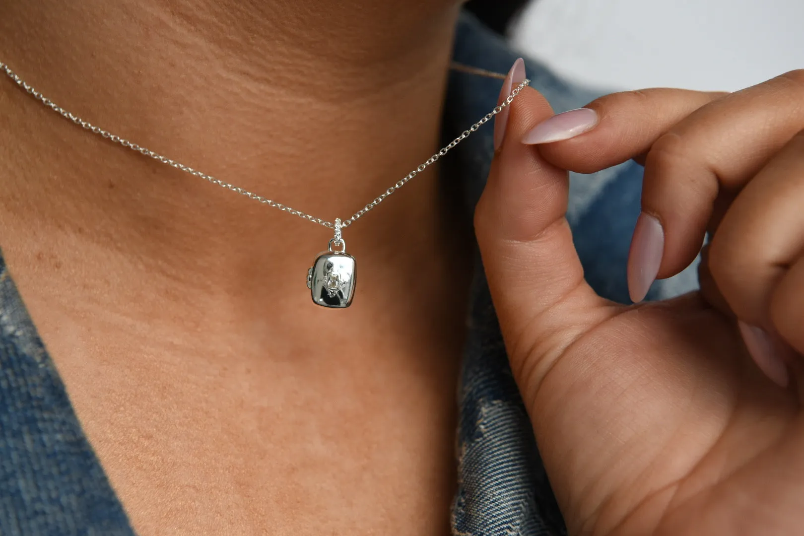 Sterling Silver Rectangular Locket With Celestial Centre