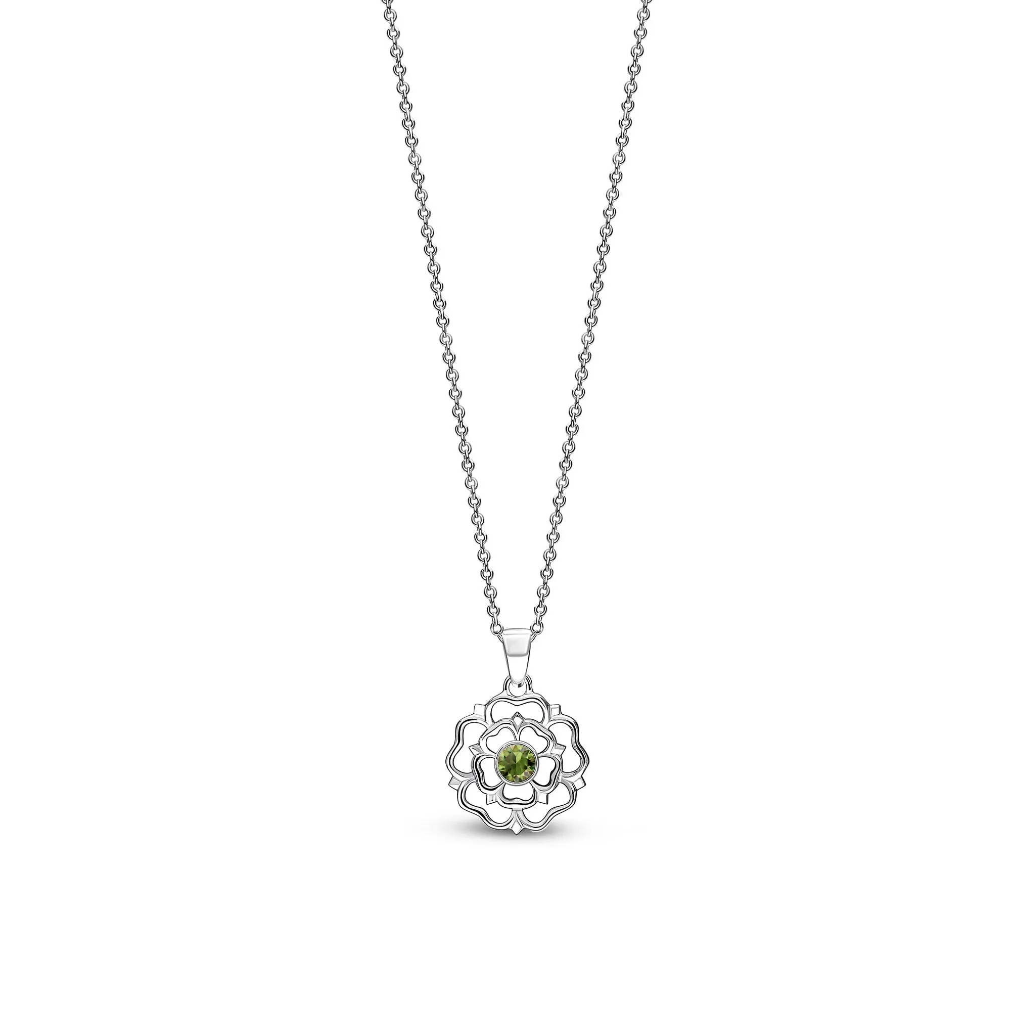 Sterling Silver Small Peridot Yorkshire Rose Pendant