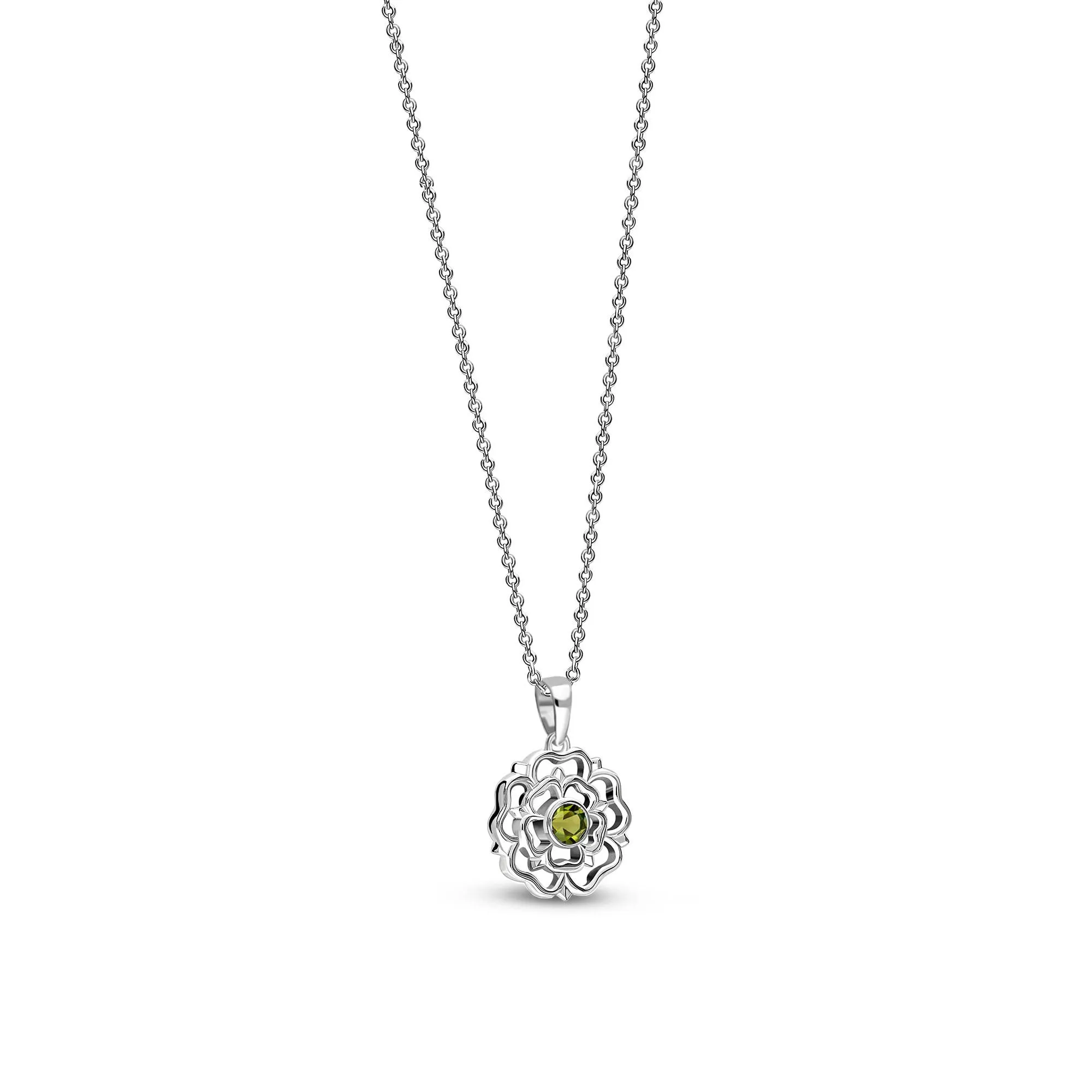 Sterling Silver Small Peridot Yorkshire Rose Pendant