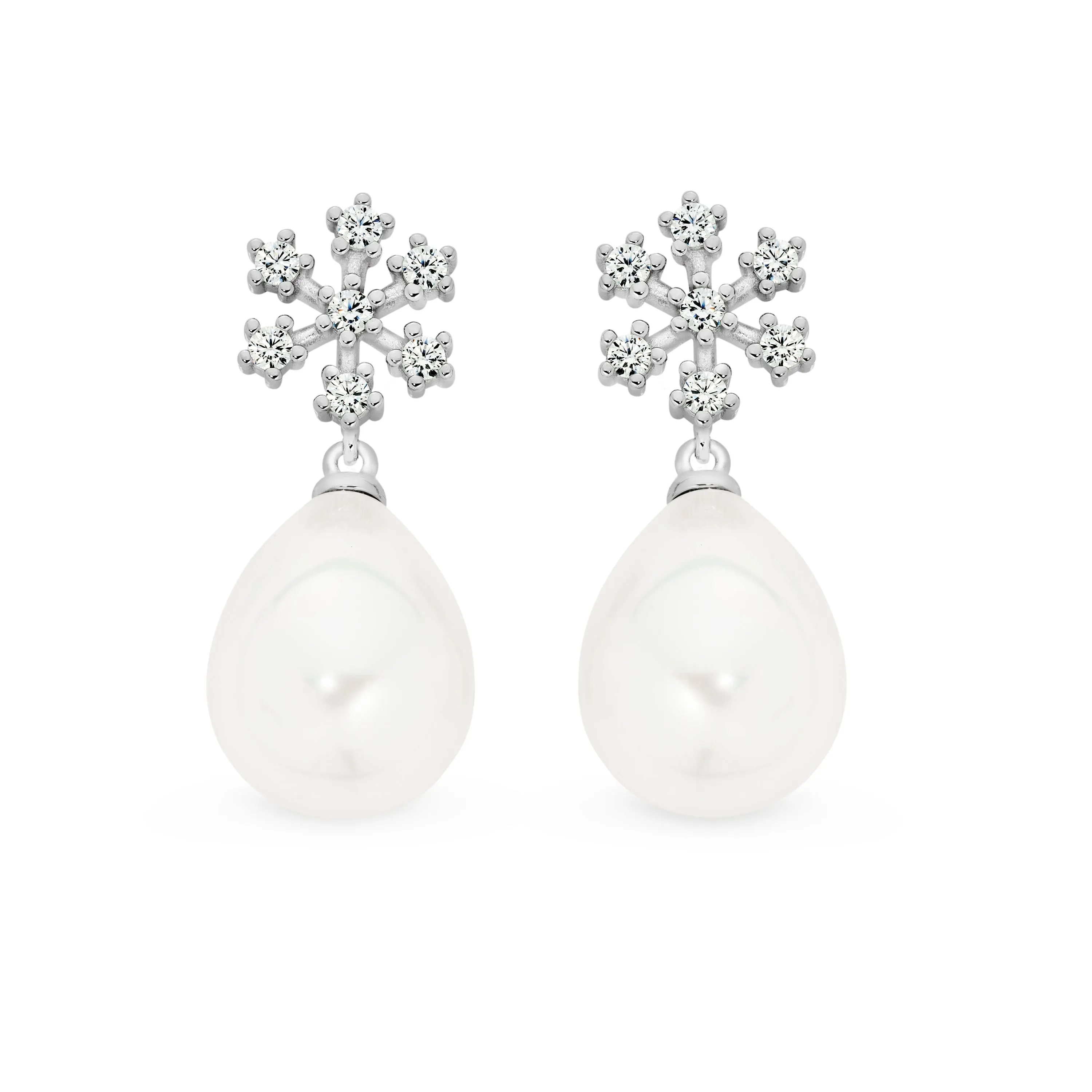 STG WHITE CZ AND WHITE SHELL PEARL EARRINGS