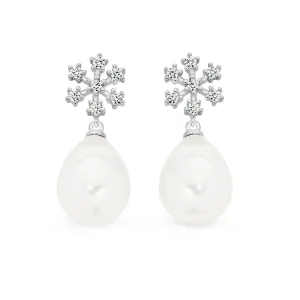 STG WHITE CZ AND WHITE SHELL PEARL EARRINGS