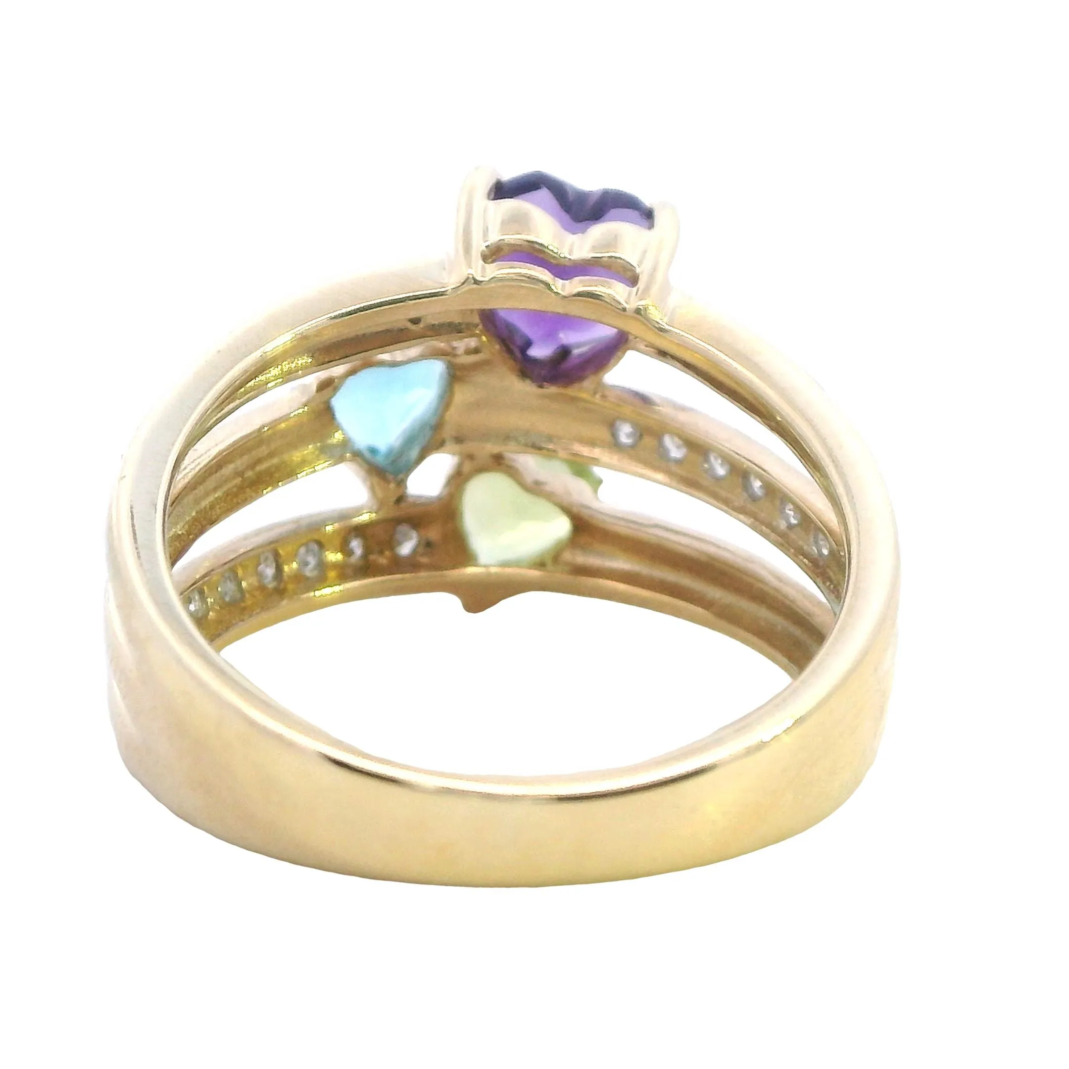 Stunning 9ct Yellow Gold Amethyst, Topaz, Peridot & Diamond Ring