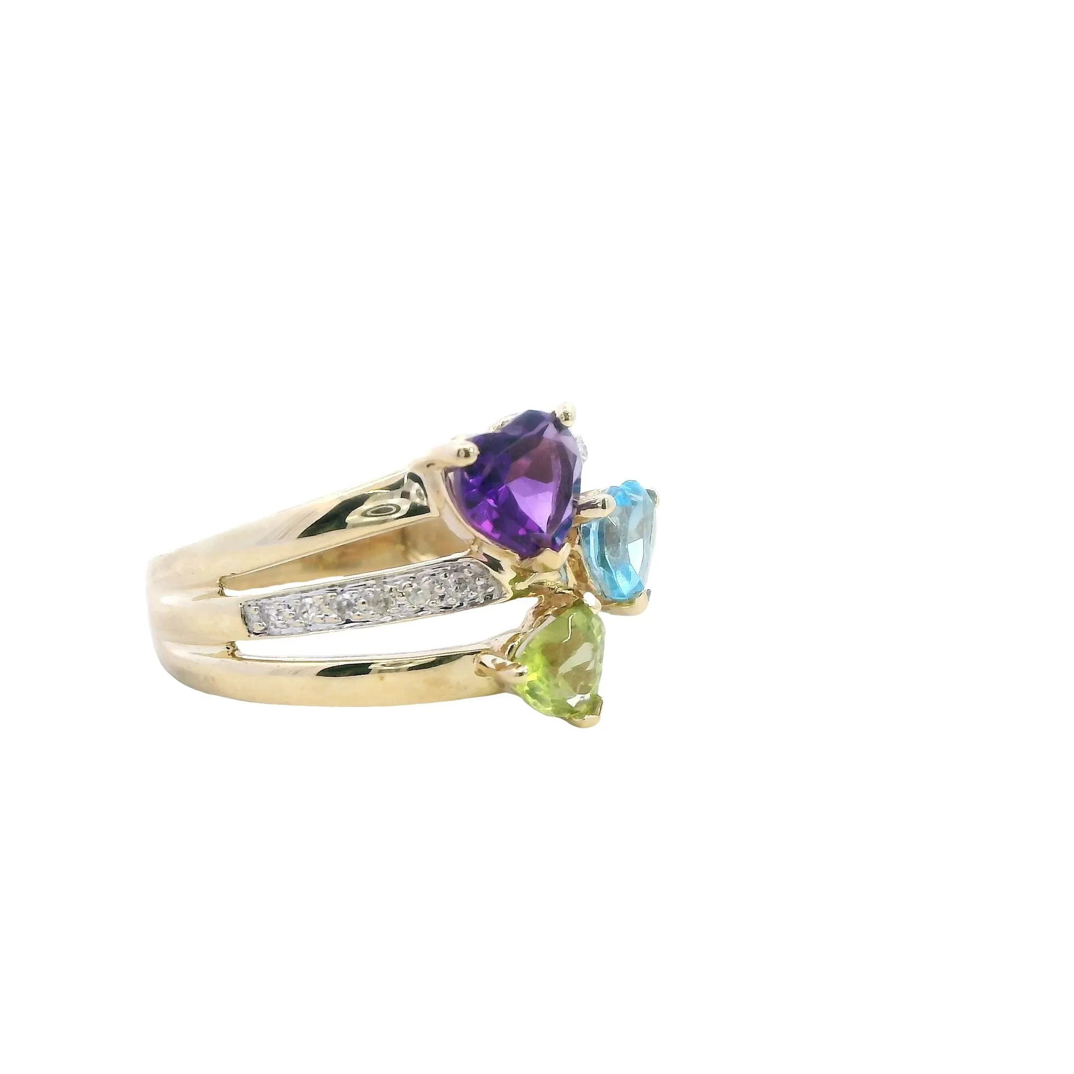 Stunning 9ct Yellow Gold Amethyst, Topaz, Peridot & Diamond Ring