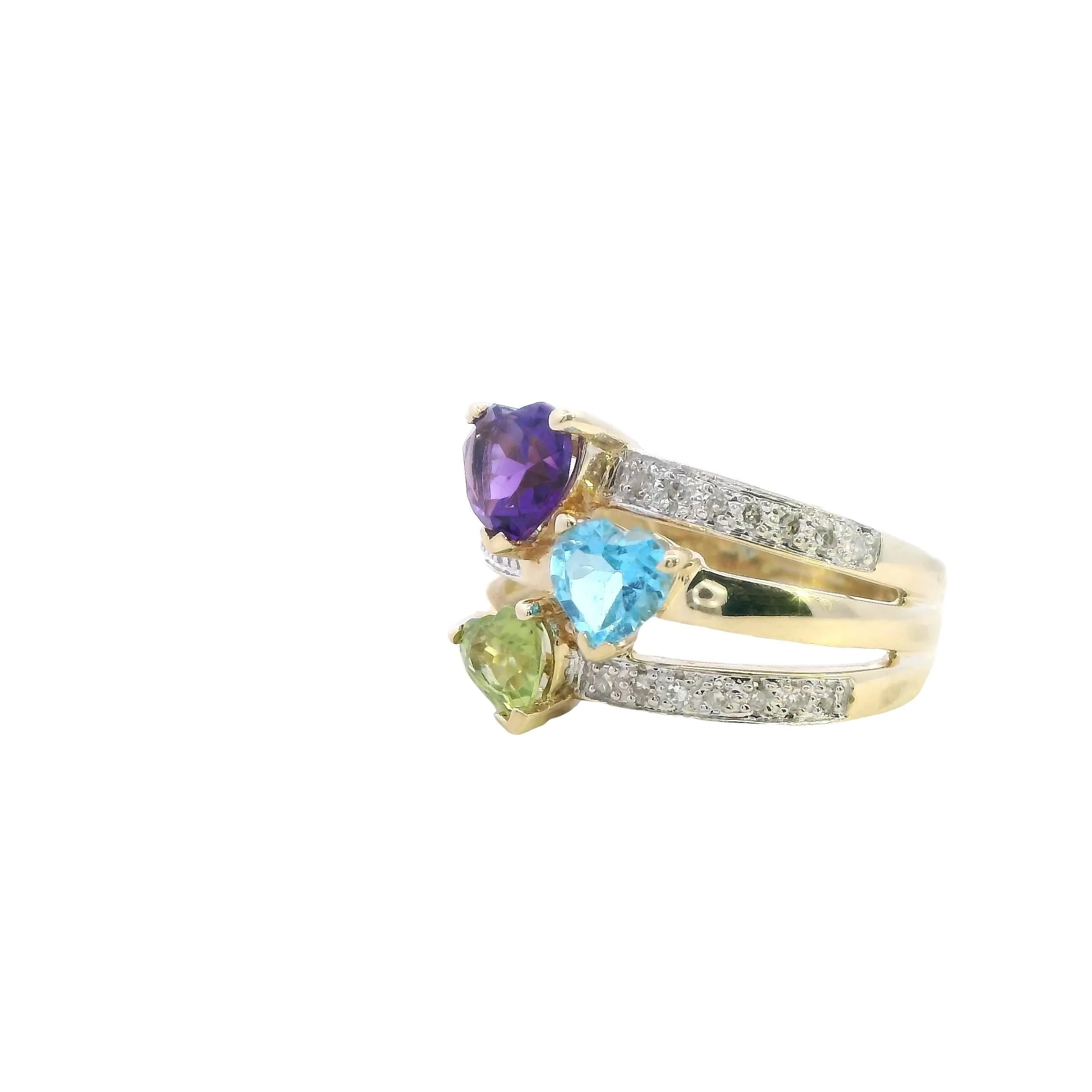 Stunning 9ct Yellow Gold Amethyst, Topaz, Peridot & Diamond Ring
