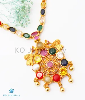 The Paritosh Silver Peacock Navaratna Necklace
