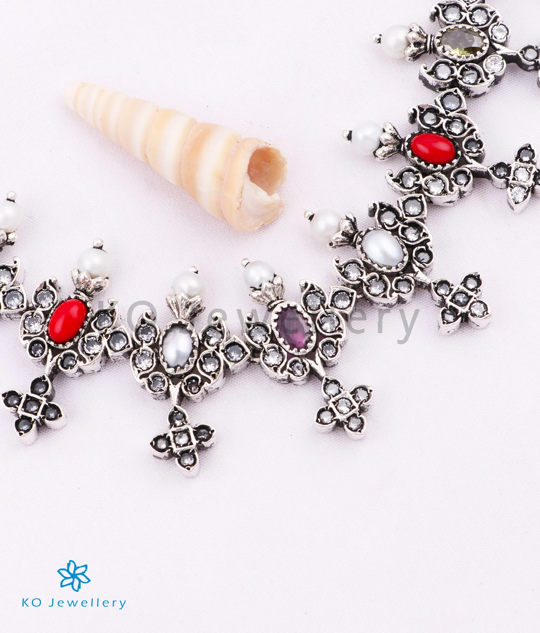 The Tattva Silver Navratna Necklace (Oxidised)