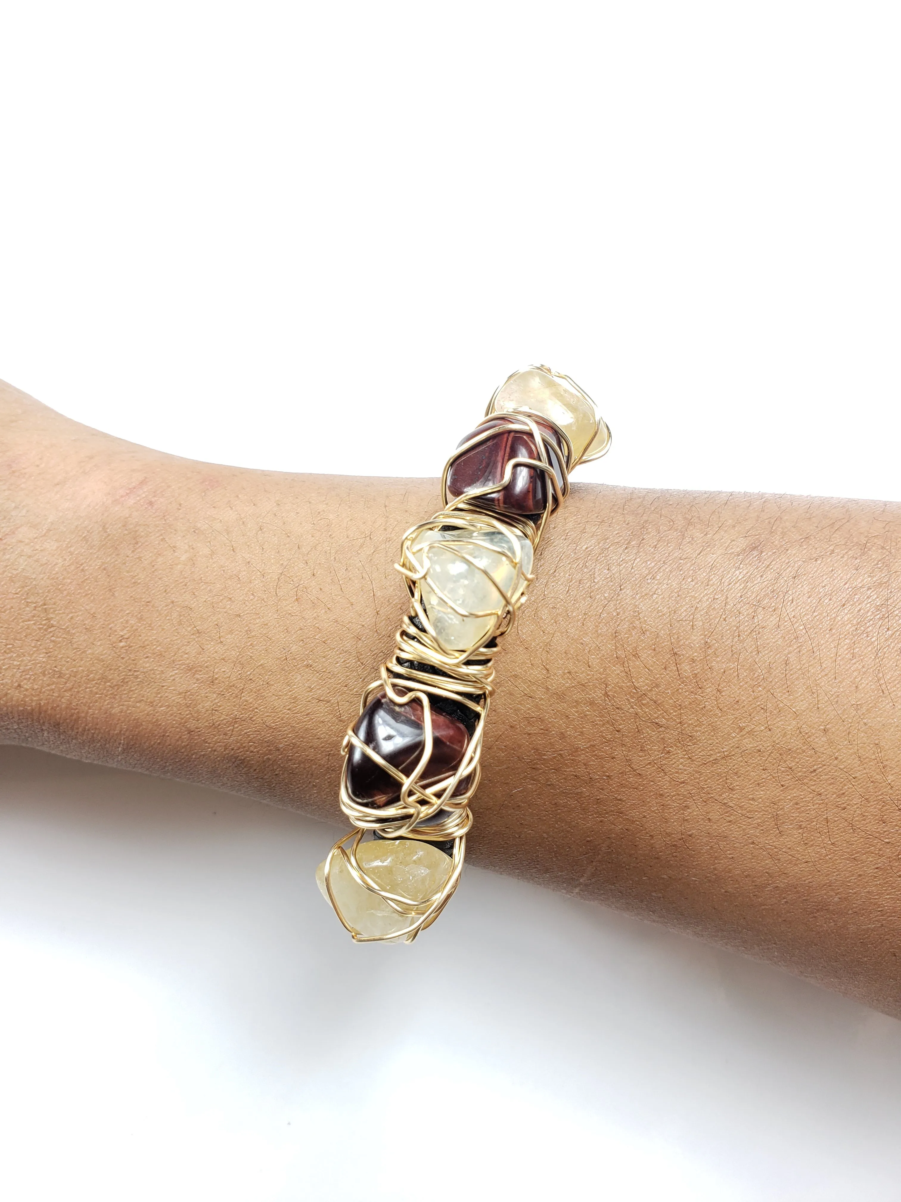 Tiger eye & Citrine leather bracelet