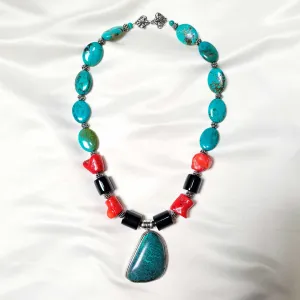 Turquoise, Coral & Jade Necklace
