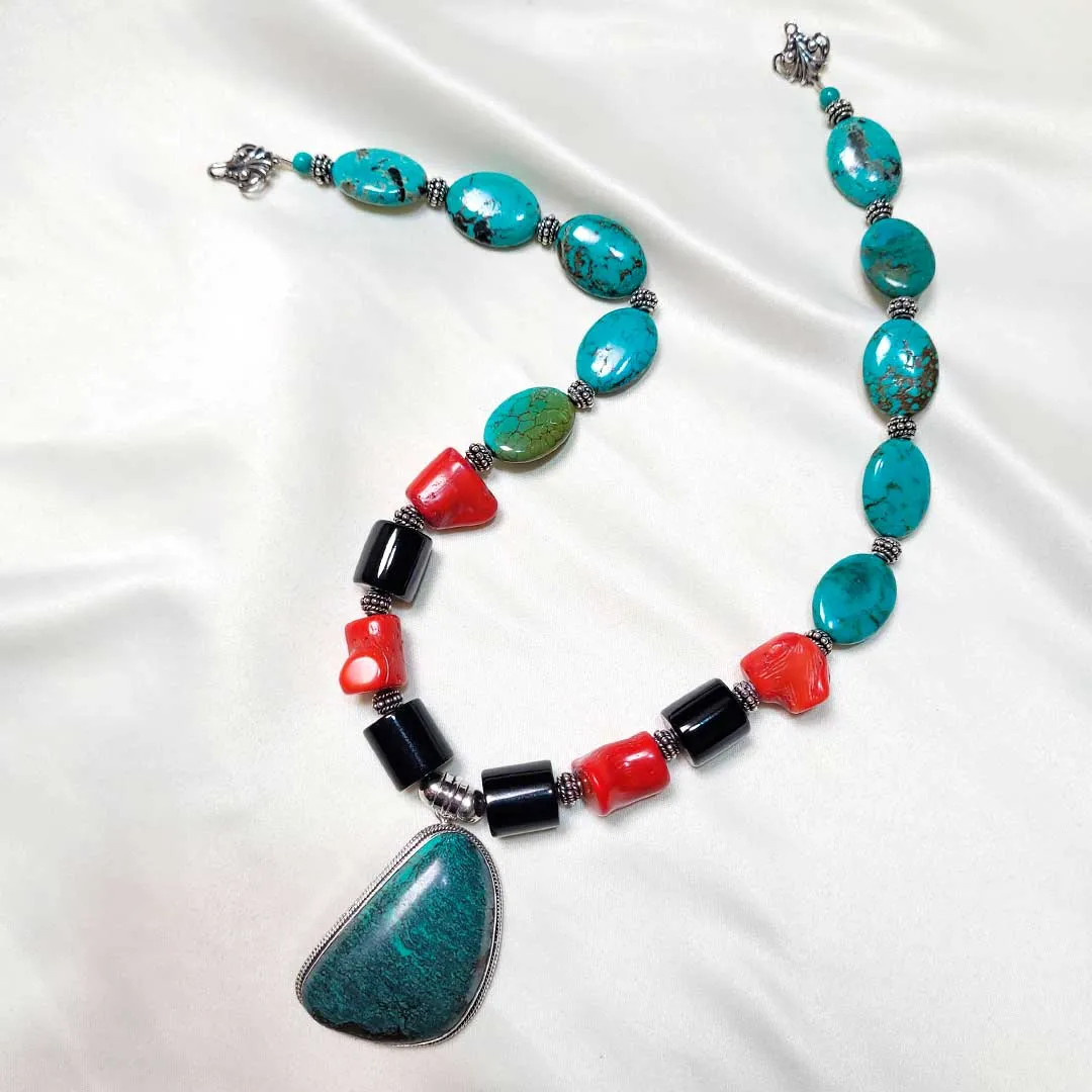 Turquoise, Coral & Jade Necklace