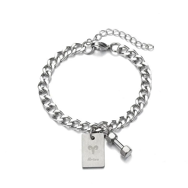 Twelve Constellation Titanium Steel Bracelet Male Korean Personalized Fitness